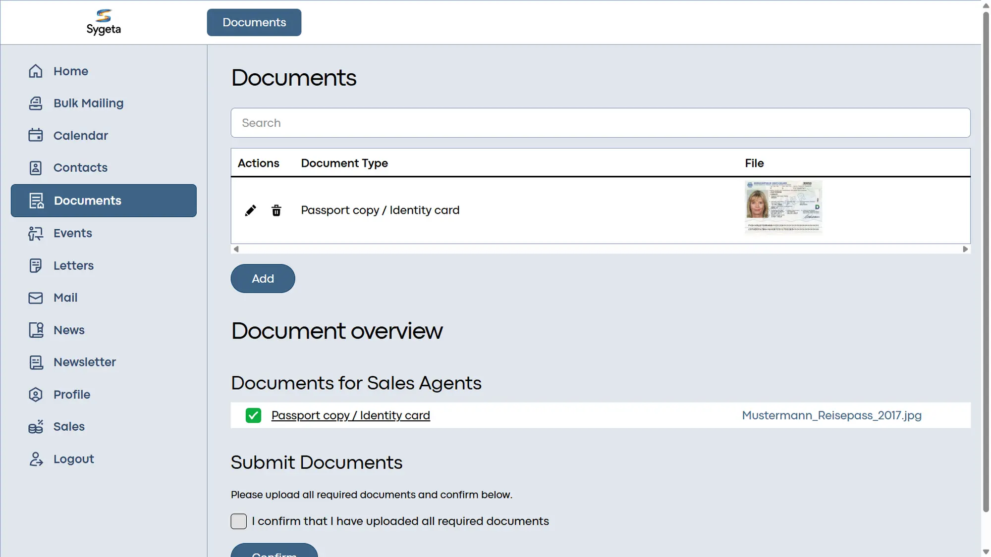 Sygeta CRM Screenshot