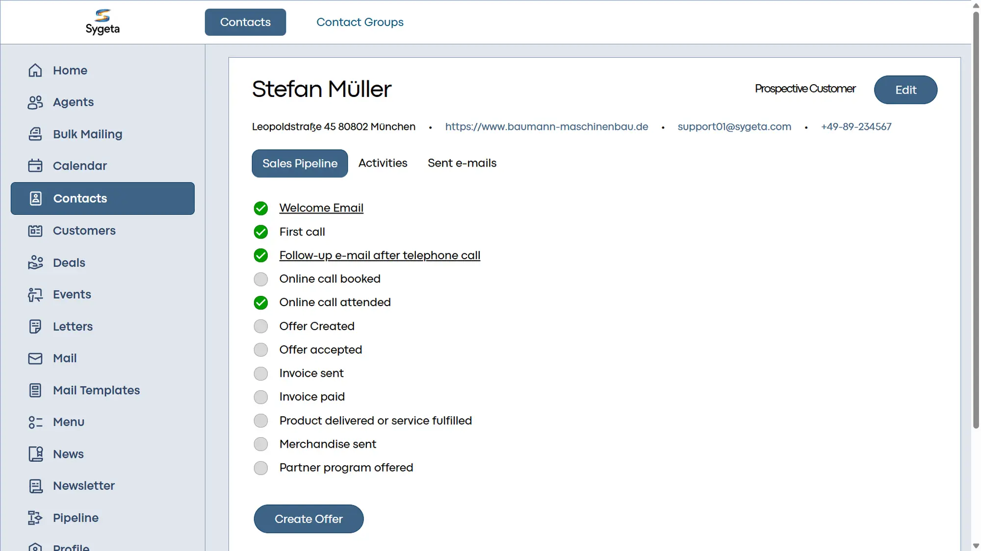 Sygeta CRM Screenshot