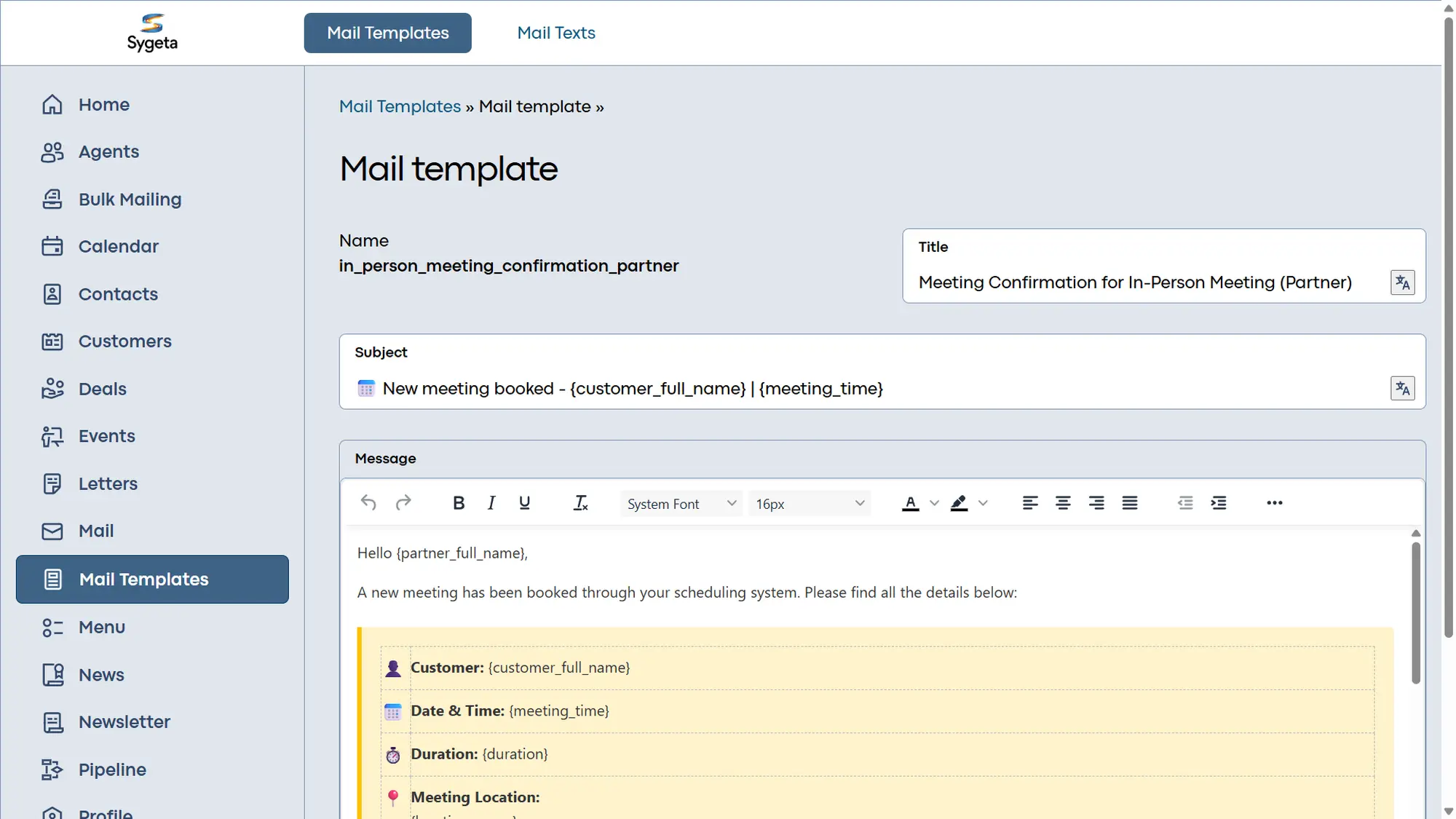 Sygeta CRM Screenshot